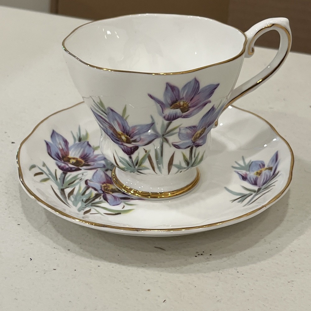 Royal Grafton Fine Bone China cup & saucer MANITOBA CROCUS c.1957+ Purple - Picture 2 of 8